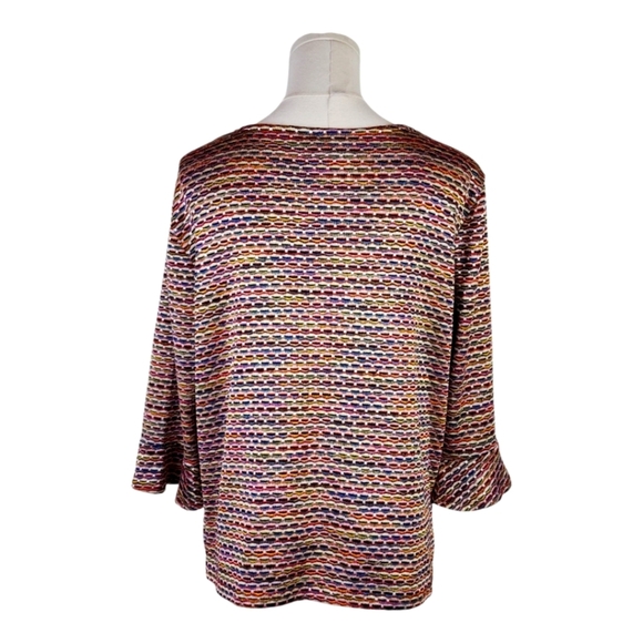 Alfred Dunner Petite Medium Multicolor Textured Top w/ Gold Chain Neck Detail - Picture 5 of 8